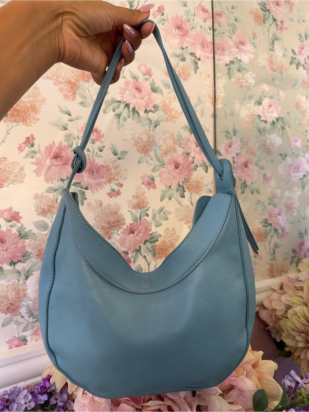 Reformation Light Blue Leather Shoulder Hobo